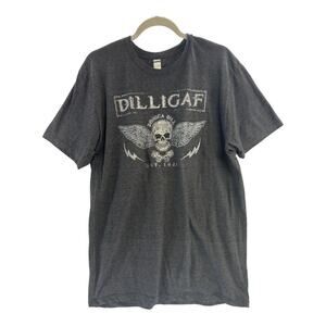 DILLIGAF Skull Graphic T-Shirt Men’s Large Gray Biker Casual Tee Vintage Style